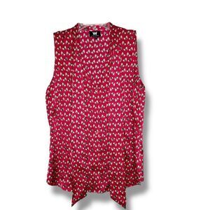 W by Worth Horse Head Equestrian Print 100% Silk Tie Neck Sleeveless Blouse S/4